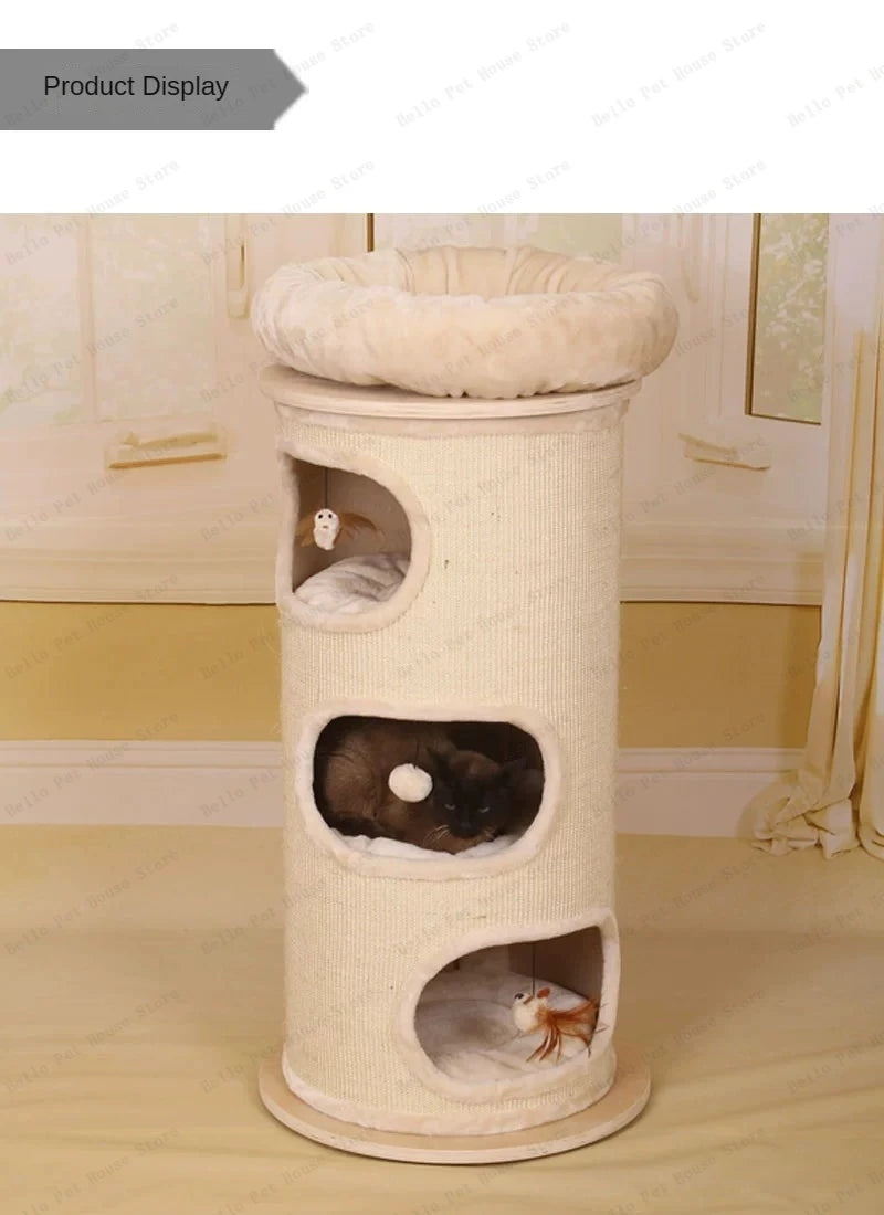 High-end solid wood cat scratching board Multifunctional pet supplies Multi-layer cat climbing frame Grinding claw grabbing post