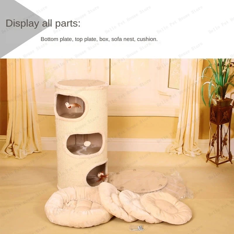 High-end solid wood cat scratching board Multifunctional pet supplies Multi-layer cat climbing frame Grinding claw grabbing post