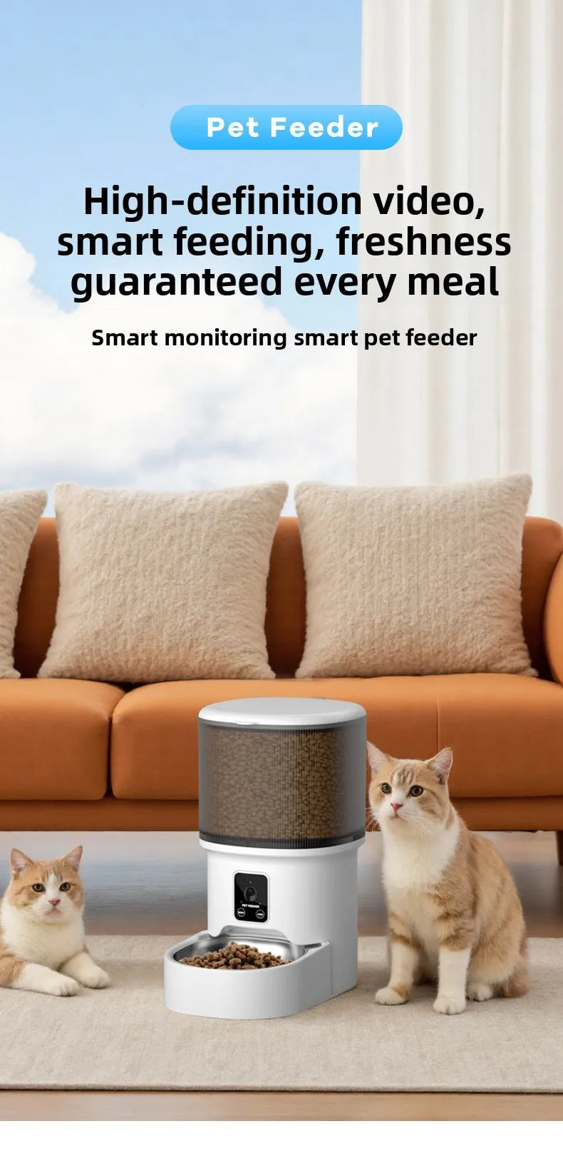 HD Video Automatic Pet Feeder for Cats Dogs 4L Smart Timed Quantitative Food Dispenser with Stainless Steel Bow Pet Supplies