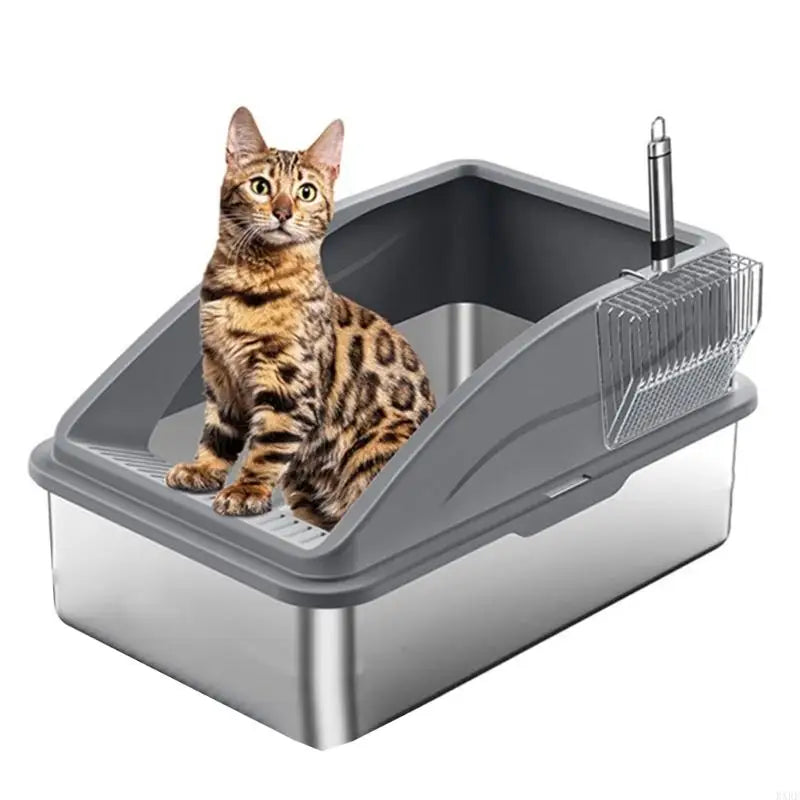 Enclosed Stainless Steel Cats Litter Box With Scoops SplashPrevent Design Litter Container For Odors Eliminations KXRE