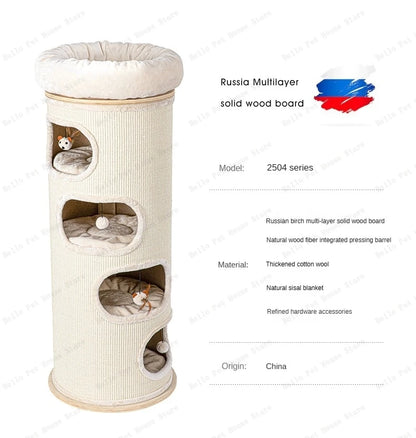 High-end solid wood cat scratching board Multifunctional pet supplies Multi-layer cat climbing frame Grinding claw grabbing post