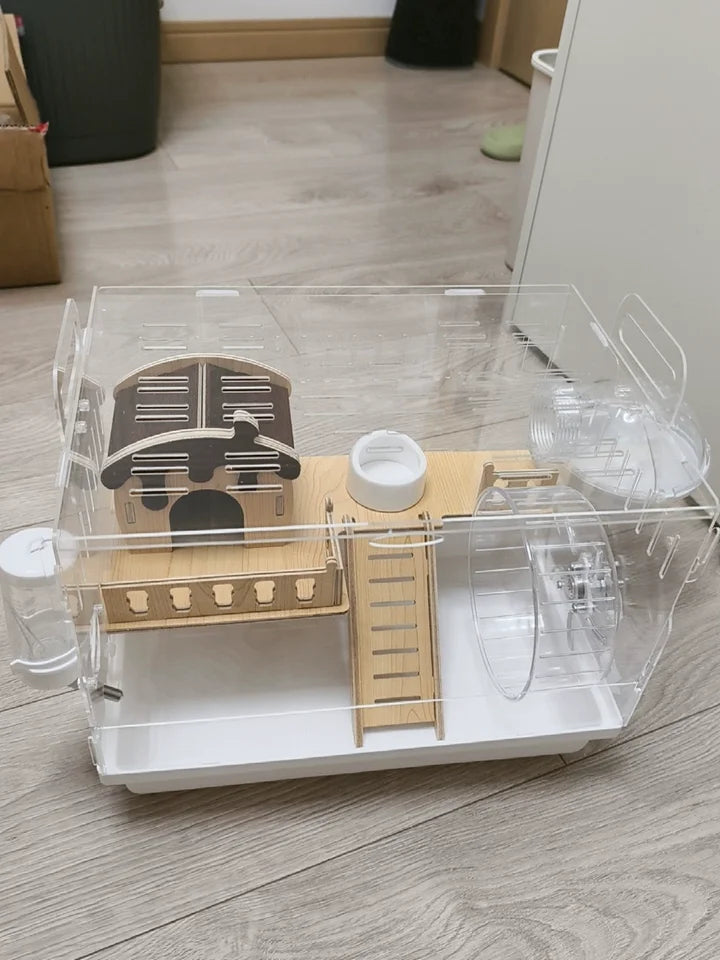 Acrylic Hamster Cage Transparent Rodent Habitat Cage with Accessories Luxury Villa for Syrian Dwarf Gerbil Mouse Enclosure Tank