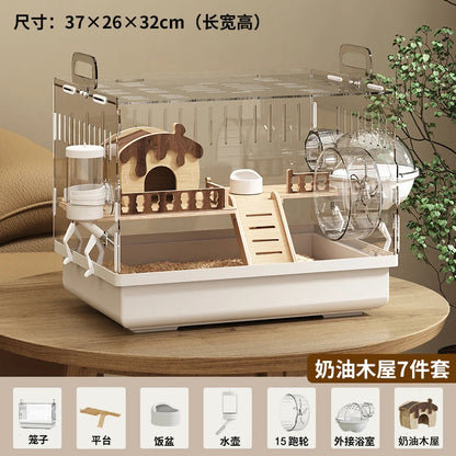 Acrylic Hamster Cage Transparent Rodent Habitat Cage with Accessories Luxury Villa for Syrian Dwarf Gerbil Mouse Enclosure Tank