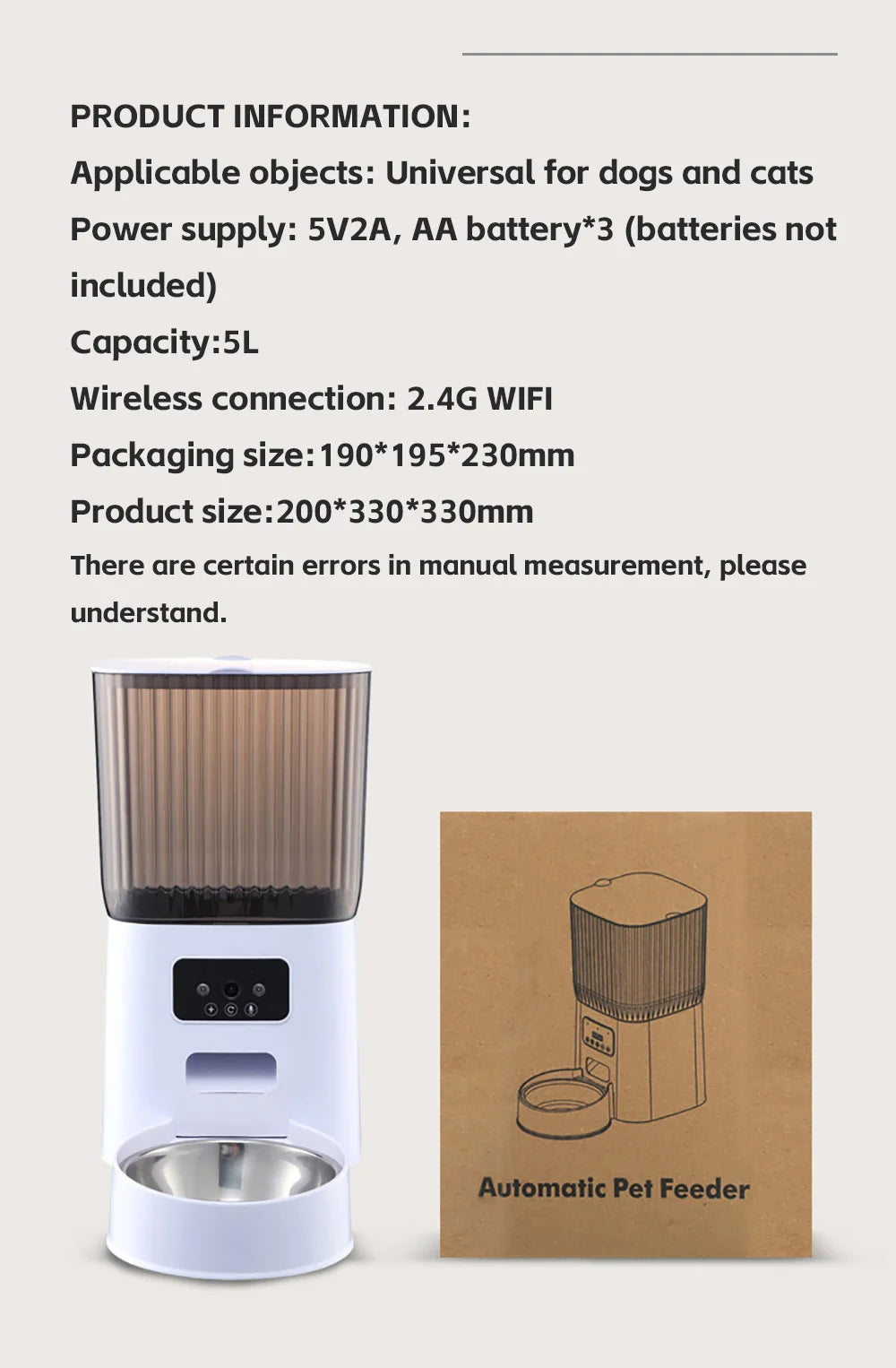 5L Smart WiFi APP Camera Automatic Pet Feeder Cat Food Dispenser Video Smart Feeder For Cats Dogs Pet Dry Food Bowl