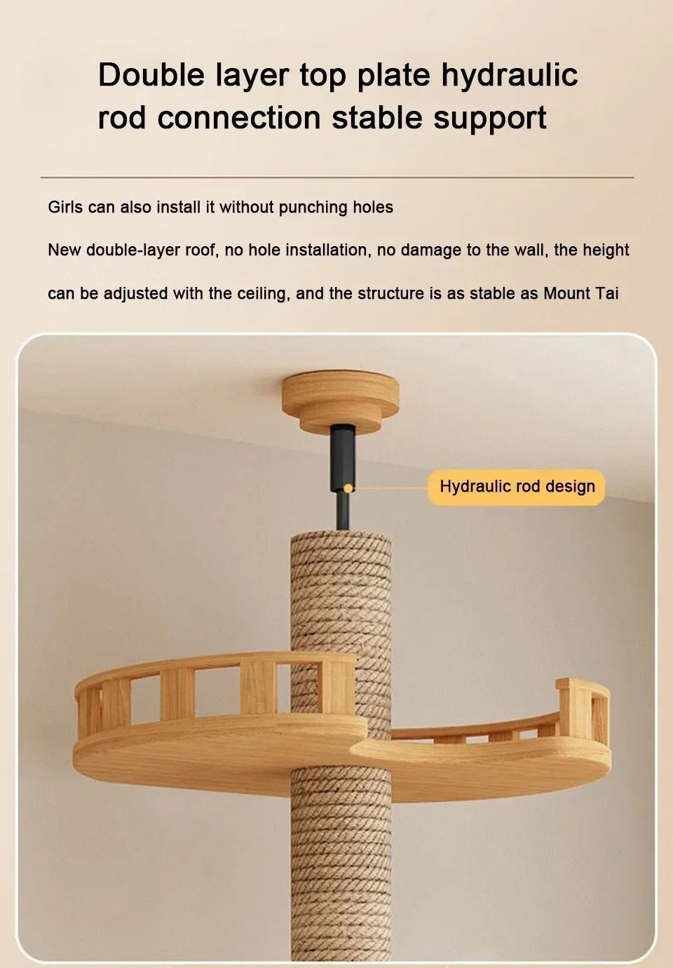 Multi-Level with Scratching Post Hammock Adjustable Wooden Cat Tree House Pet Activity Center Pet Kitten Climbing Toy Cat Tower