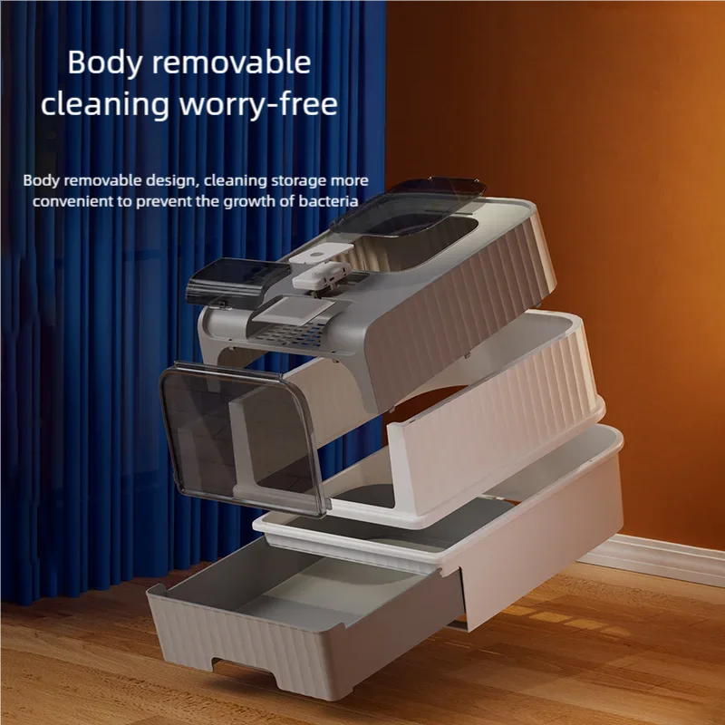 Cat Litter Box with Scoop, Large Foldable Litter Box with Lid, Front Entry Top Exit Kitty Box, Odor Control, Easy To Clean