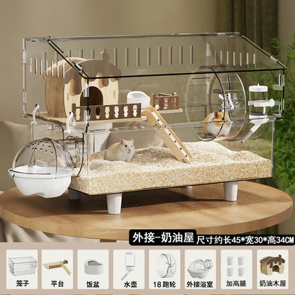 Acrylic Hamster Cage Transparent Rodent Habitat Cage with Accessories Luxury Villa for Syrian Dwarf Gerbil Mouse Enclosure Tank