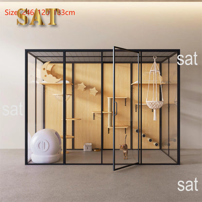 Cat House Sustainable Cat Villa Pet Furniture with Animal Pattern Solid Wood and Metal for Rabbit Living