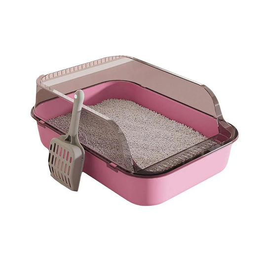 Litter box with litter spoon, Cat Litter box with open entrance, Cat supplies, Cat cleaning bowl Toilet, (pink)