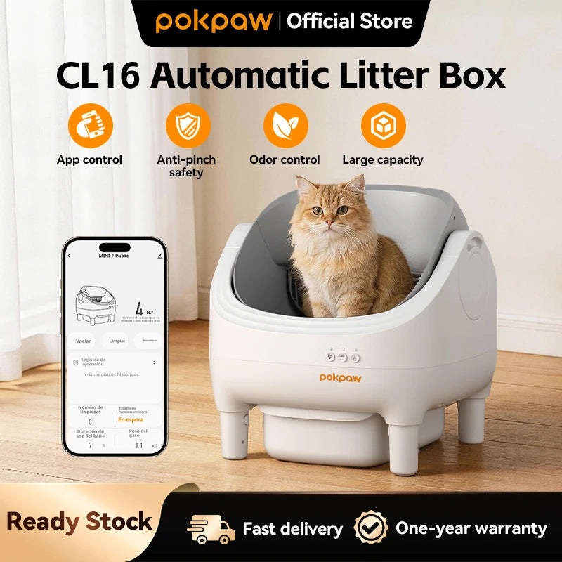 Pokpaw CL16 Smart Self-cleaning Automatic Cat Litter Box with App Control – 76L Semi Enclosed Cat Toilet Supplies for Cats