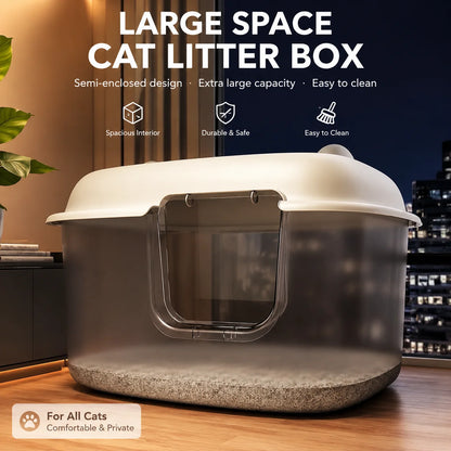 Extra-Large High-Sided Enclosed Cat Litter Box with Odor Control and Splash Guard