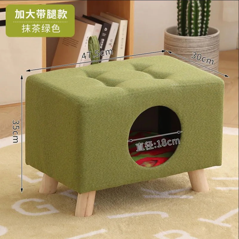 Solid Wood Cat Nest Stool Four Seasons Universal Cat House Kitten Semi-closed Pet Bed Warmth