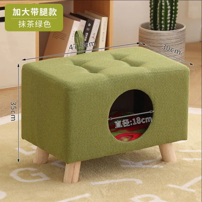 Solid Wood Cat Nest Stool Four Seasons Universal Cat House Kitten Semi-closed Pet Bed Warmth
