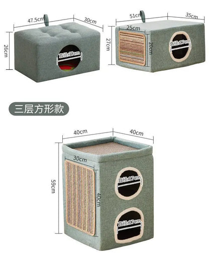 Solid Wood Cat Nest Stool Four Seasons Universal Cat House Kitten Semi-closed Pet Bed Warmth