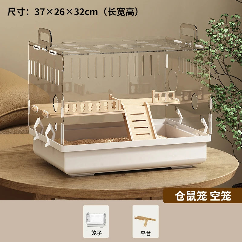 Acrylic Hamster Cage Transparent Rodent Habitat Cage with Accessories Luxury Villa for Syrian Dwarf Gerbil Mouse Enclosure Tank