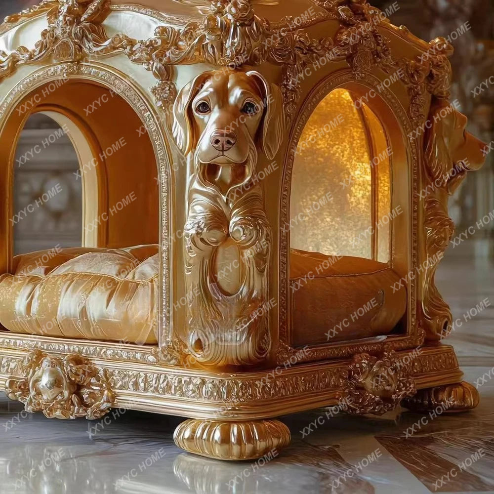 AA Luxury solid wood carving flower gold leaf color cat dog villa dog cage dog house upscale mansion indoor pet furniture