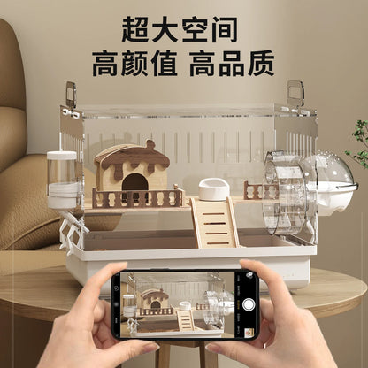 Acrylic Hamster Cage Transparent Rodent Habitat Cage with Accessories Luxury Villa for Syrian Dwarf Gerbil Mouse Enclosure Tank