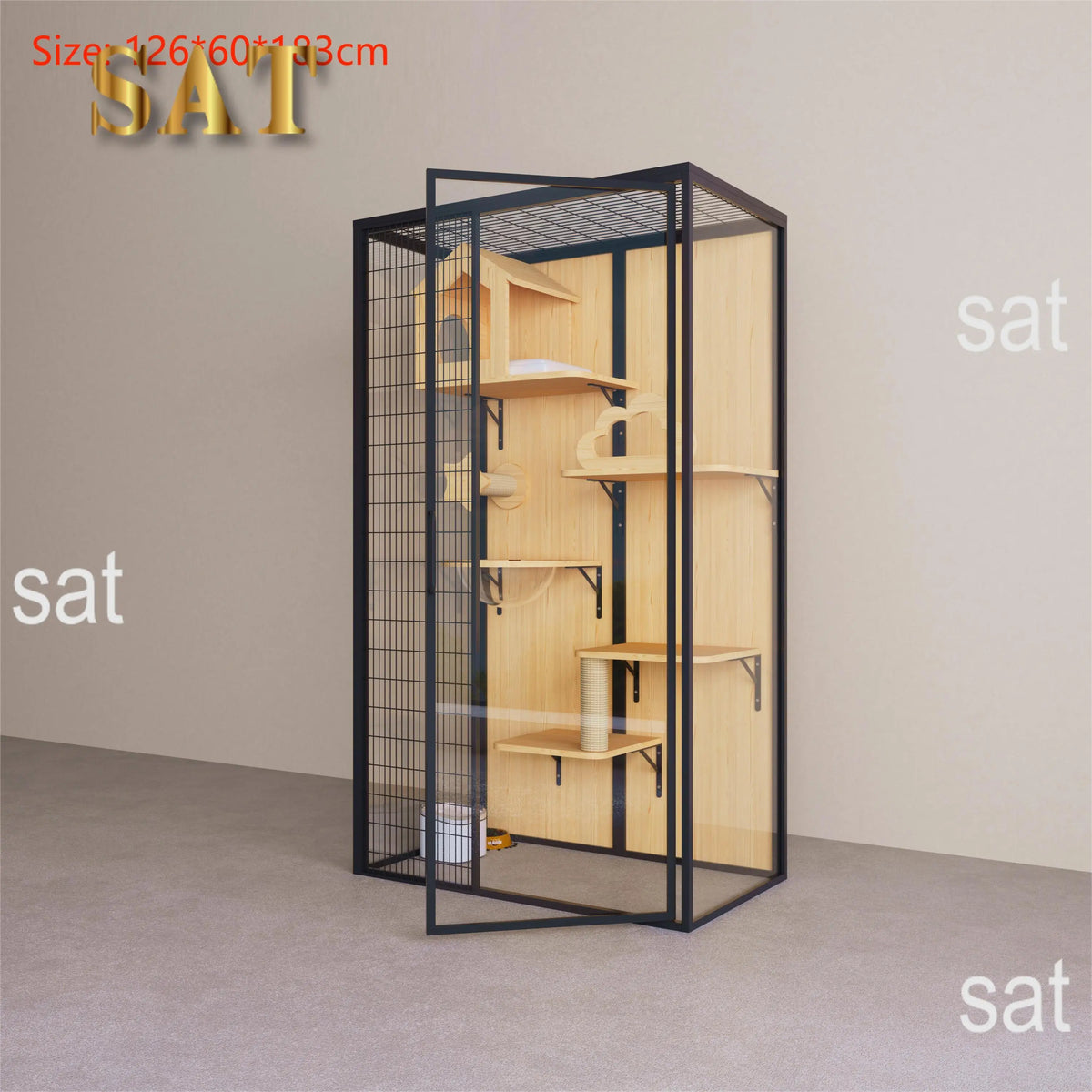 Cat House Sustainable Cat Villa Pet Furniture with Animal Pattern Solid Wood and Metal for Rabbit Living