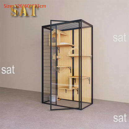 Cat House Sustainable Cat Villa Pet Furniture with Animal Pattern Solid Wood and Metal for Rabbit Living