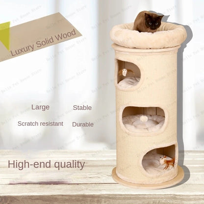 High-end solid wood cat scratching board Multifunctional pet supplies Multi-layer cat climbing frame Grinding claw grabbing post