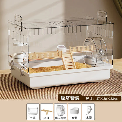 Acrylic Hamster Cage Transparent Rodent Habitat Cage with Accessories Luxury Villa for Syrian Dwarf Gerbil Mouse Enclosure Tank