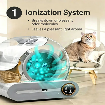 65L Automatic Smart Cat Litter Box Closed Cat Litter Box Self Cleaning Application Control Ionic Fragrance Pet Toilet Trash Tray