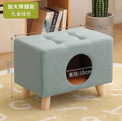 Solid Wood Cat Nest Stool Four Seasons Universal Cat House Kitten Semi-closed Pet Bed Warmth