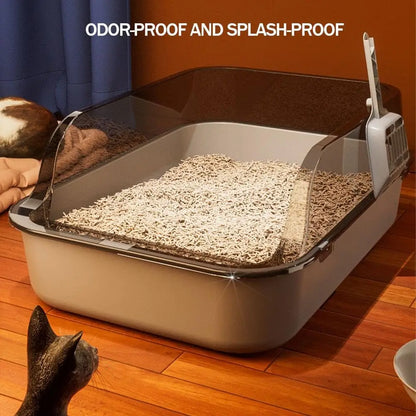 Litter box with litter spoon, Cat Litter box with open entrance, Cat supplies, Cat cleaning bowl Toilet, (pink)