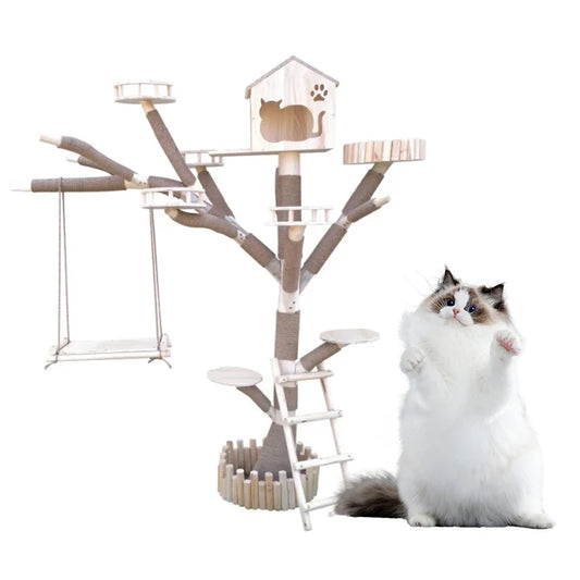 ODM OEM Cat Flower Cat Tree Climbing Frame Large Solid Wood Trunk Pet Tree Toy House Cat Nest Jumping Platform Integrated