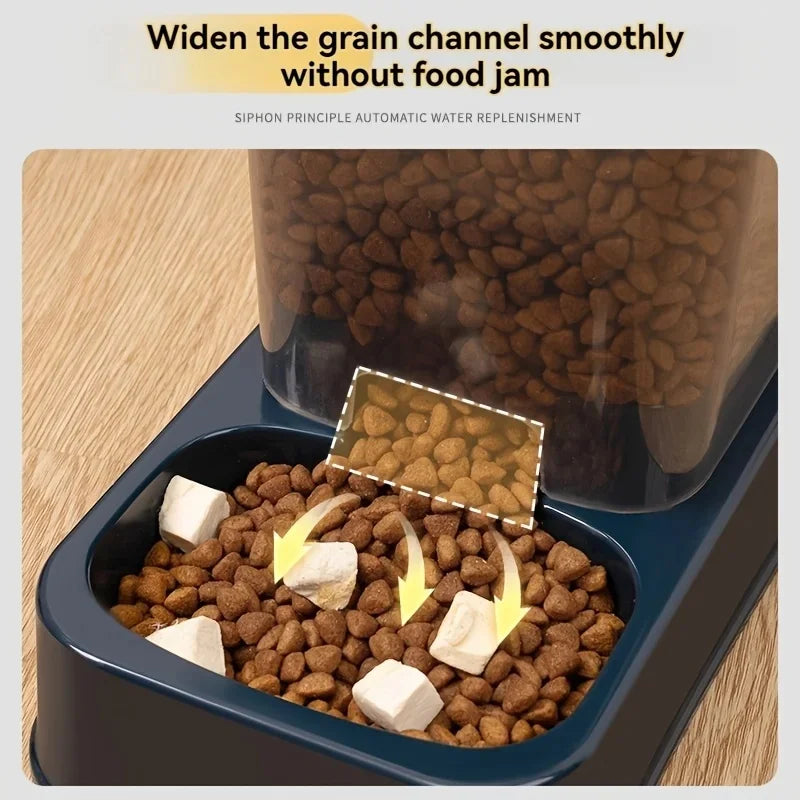 Automatic Portion-Controlled Pet Feeder with Integrated Water Dispenser for Cats and Dogs, Battery-Free Operation
