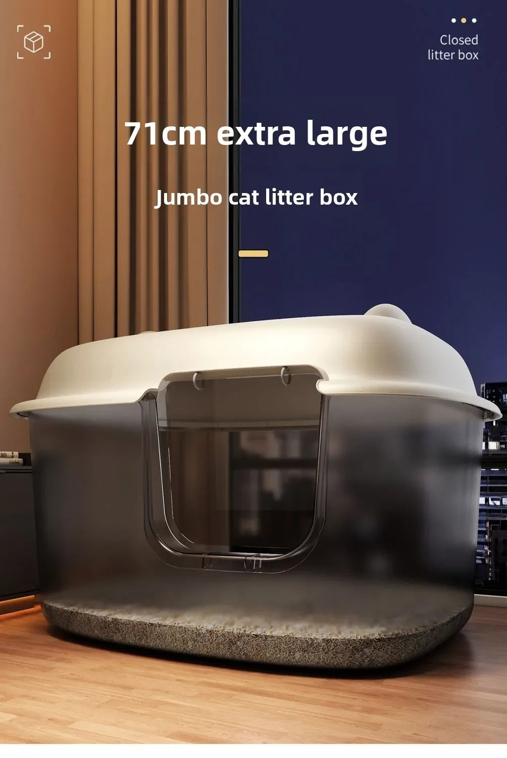 Extra-Large High-Sided Enclosed Cat Litter Box with Odor Control and Splash Guard